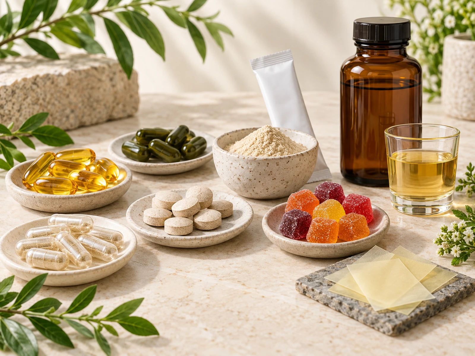 Gummies, softgels, vegetarian capsules, hard capsules, tablets, powders, liquids and oral dissolving films for dosage-form planning